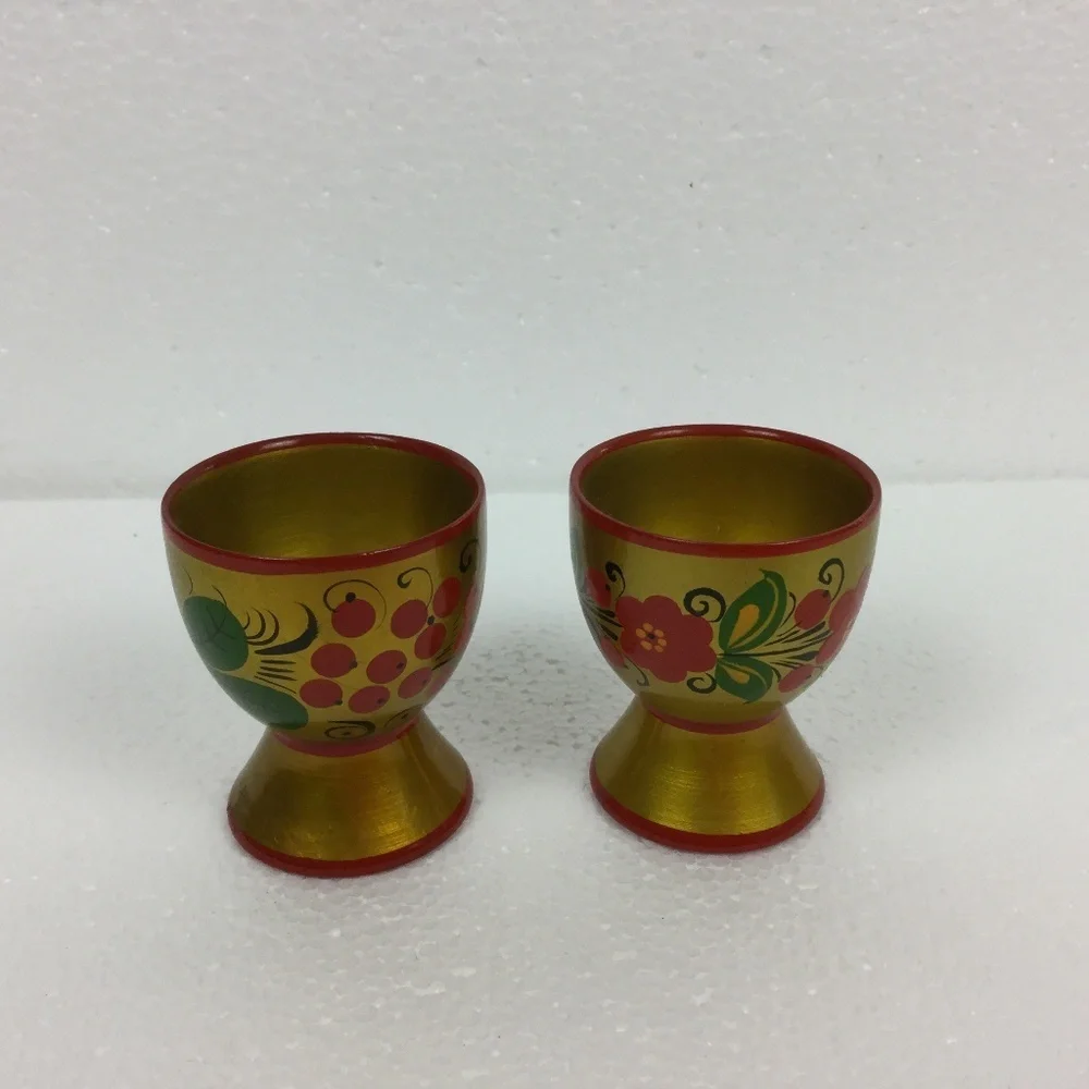 Vintage Russian Khokhloma Folk Art Hand Painted Egg Wood